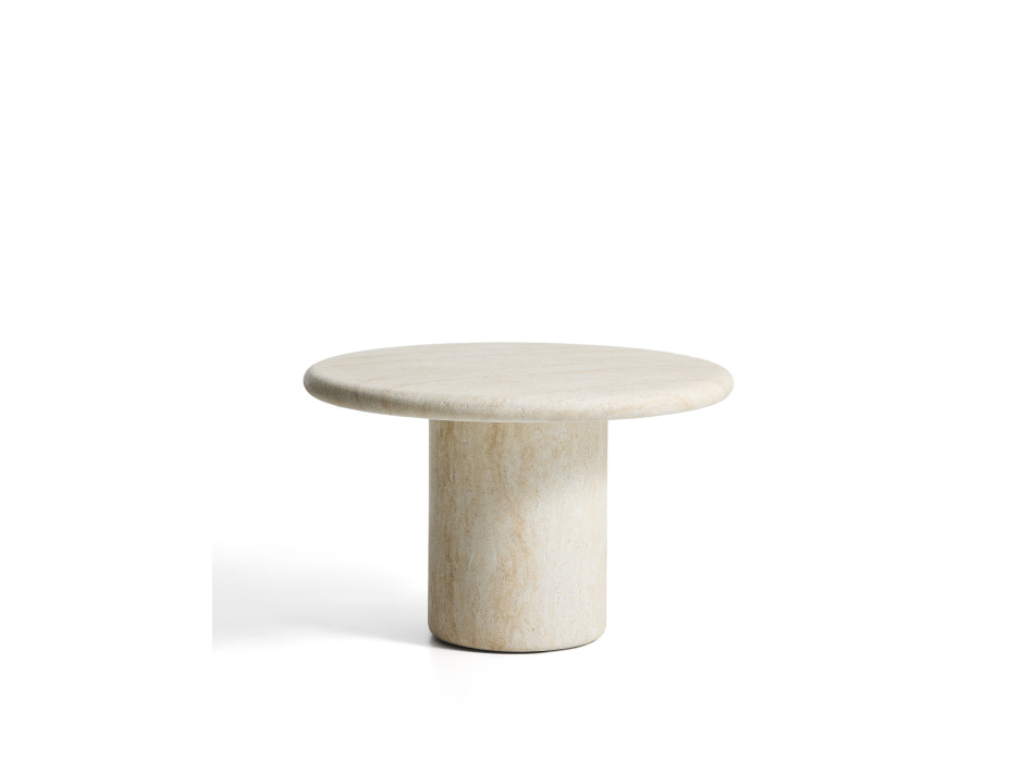 Mesa redonda Drasi de hormigón con acabado efecto travertino, Ø 122 cm