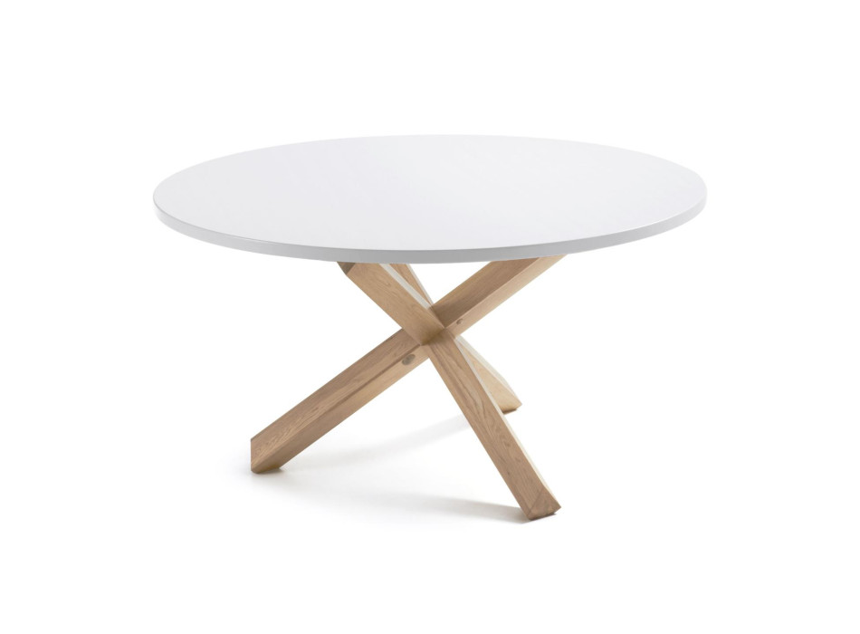 Mesa redonda Lotus Ø 135 cm en MDF lacado blanco con patas de roble macizo
