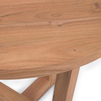 Mesa redonda Nahla en madera maciza de acacia con acabado natural, Ø 90 cm.
