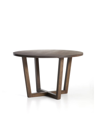Mesa redonda Nahla de madera maciza de mango con acabado en nogal, Ø 120 cm.