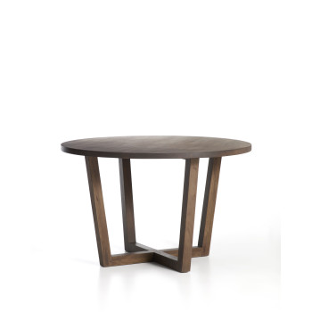 Mesa redonda Nahla de madera maciza de mango con acabado en nogal, Ø 120 cm.