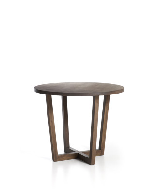 Mesa redonda Nahla de madera maciza de mango con acabado en nogal, Ø 90 cm.