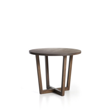 Mesa redonda Nahla de madera maciza de mango con acabado en nogal, Ø 90 cm.