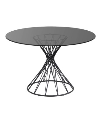 Tavolo rotondo Niut in vetro e gambe in acciaio finitura nera Ø 120 cm