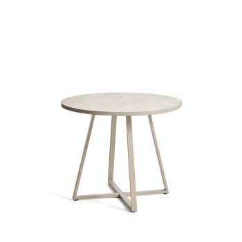 Mesa redonda Tella de acero galvanizado y azulejos beige Ø90 cm