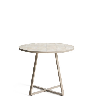 Mesa redonda Tella de acero galvanizado y azulejos beige Ø90 cm