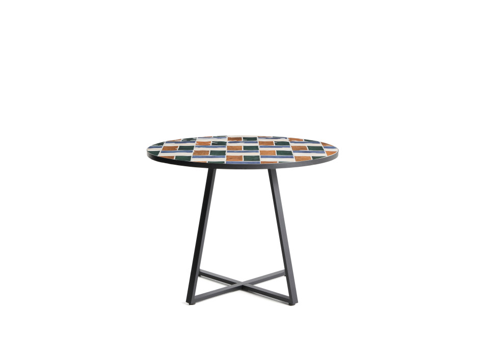 Mesa redonda Tella de acero galvanizado color grafito y azulejos multicolores Ø120 cm