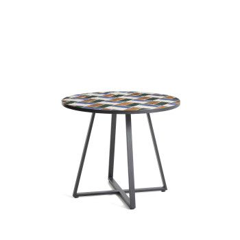 Mesa redonda Tella de acero galvanizado color grafito y azulejos multicolores Ø90 cm