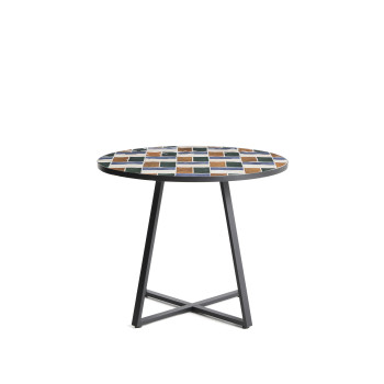 Mesa redonda Tella de acero galvanizado color grafito y azulejos multicolores Ø90 cm