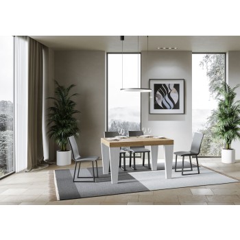 Mesa Spimbo Mix - Mesa extensible 90x130/234 cm Spimbo Mix con tablero de Fresno Blanco y patas de Nogal