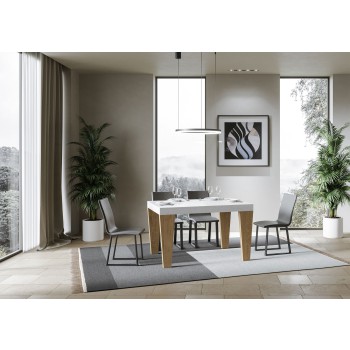 Mesa Spimbo Mix - Mesa extensible 90x130/234 cm Spimbo Mix con tablero de Fresno Blanco y patas de Nogal