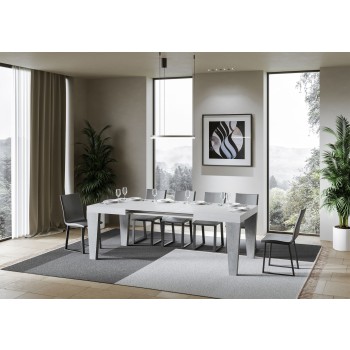 Mesa Spimbo Mix - Mesa extensible 90x130/390 cm Spimbo Mix con tablero de Fresno Blanco y patas de Nogal