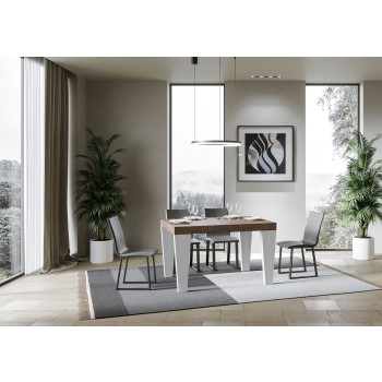 Mesa Spimbo Mix - Mesa extensible 90x130/390 cm Spimbo Mix con tablero de Fresno Blanco y patas de Nogal