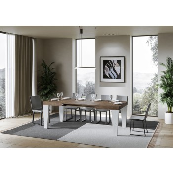 Mesa Spimbo Mix - Mesa extensible 90x130/390 cm Spimbo Mix con tablero de Fresno Blanco y patas de Nogal