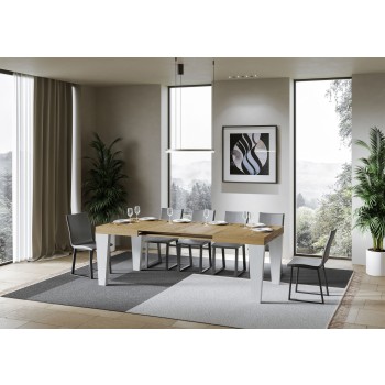 Mesa Spimbo Mix - Mesa extensible 90x130/390 cm Spimbo Mix con tablero de Fresno Blanco y patas de Nogal