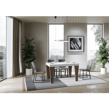 Mesa Spimbo Mix - Mesa extensible 90x130/390 cm Spimbo Mix con tablero de Fresno Blanco y patas de Nogal