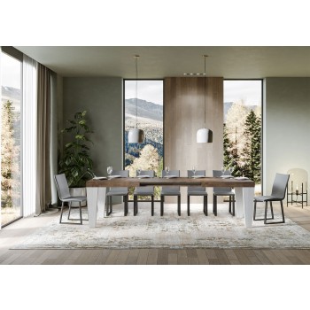 Mesa Spimbo Mix - Mesa extensible 90x160/264 cm Spimbo Mix con tablero de Fresno Blanco y patas de Nogal