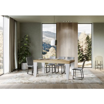 Mesa Spimbo Mix - Mesa extensible 90x160/264 cm Spimbo Mix con tablero de Fresno Blanco y patas de Nogal