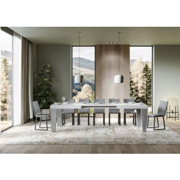 Mesa Spimbo Mix - Mesa extensible 90x160/420 cm Spimbo Mix con tablero de Fresno Blanco y patas de Nogal