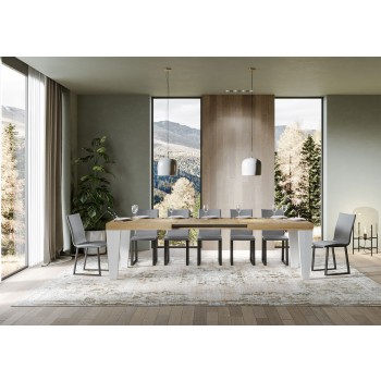 Mesa Spimbo Mix - Mesa extensible 90x160/420 cm Spimbo Mix con tablero de Fresno Blanco y patas de Nogal