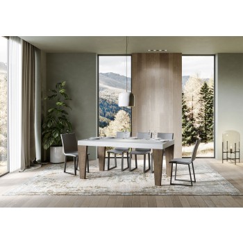 Mesa Spimbo Mix - Mesa extensible 90x180/284 cm Spimbo Mix con tablero de Fresno Blanco y patas de Nogal