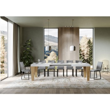 Mesa Spimbo Mix - Mesa extensible 90x180/284 cm Spimbo Mix con tablero de Fresno Blanco y patas de Nogal