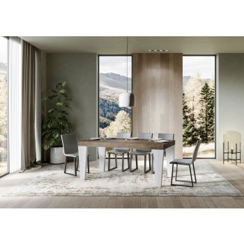 Mesa Spimbo Mix - Mesa extensible 90x180/440 cm Spimbo Mix con tablero de Fresno Blanco y patas de Nogal