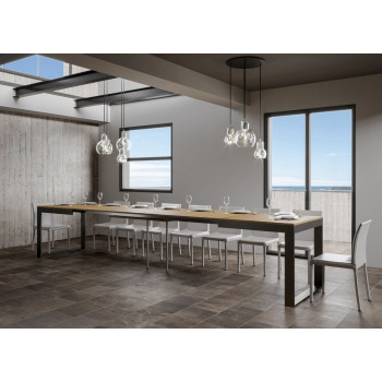 Mesa Tecno Evolution P.90 - Mesa extensible 160/420x90 cm Estructura de fresno blanco Tecno Evolution y patas antracita