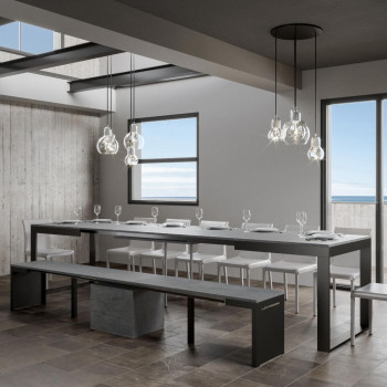 Mesa Tecno Evolution P.90 - Mesa extensible 160/420x90 cm Estructura de fresno blanco Tecno Evolution y patas antracita