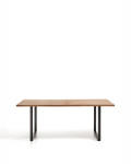 Mesa Uxue de madera maciza de acacia con patas de acero negro, 180 x 90 cm.