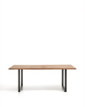 Mesa Uxue de madera maciza de acacia con patas de acero negro, 200 x 90 cm.