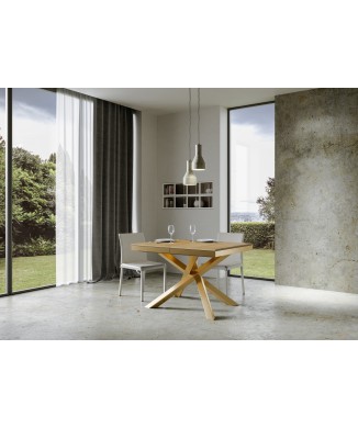 Mesa Volantis Evolution con estructura dorada - Mesa extensible 90x120/380 cm Volantis Evolution Fresno Blanco con estructura dorada