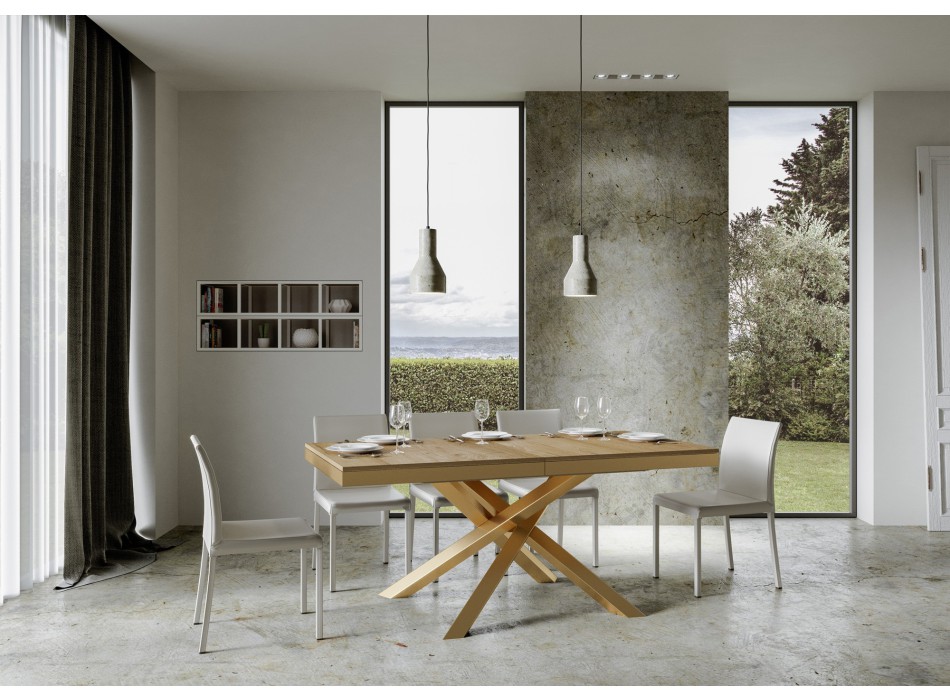 Mesa Volantis Evolution con estructura dorada - Mesa extensible 90x180/284 cm Volantis Evolution Fresno Blanco con estructura dorada