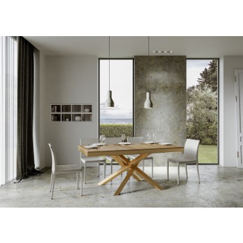 Mesa Volantis Evolution con estructura dorada - Mesa extensible 90x180/440 cm Volantis Evolution Fresno Blanco con estructura dorada