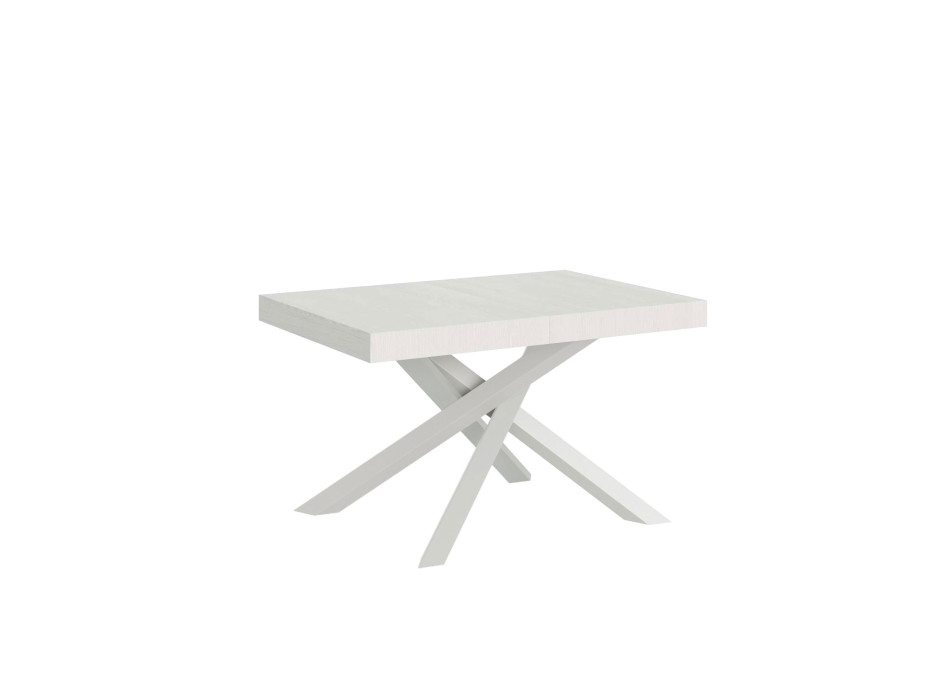 Mesa Volantis con patas blancas D.90 - Mesa extensible 120/380x90 cm Volantis fresno blanco con patas blancas