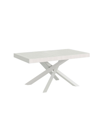 Mesa Volantis con patas blancas D.90 - Mesa extensible 160/264x90 cm Volantis fresno blanco con patas blancas