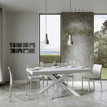 Mesa Volantis con patas blancas D.90 - Mesa extensible 180/284x90 cm Volantis fresno blanco con patas blancas