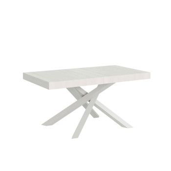 Mesa Volantis con patas blancas D.90 - Mesa extensible 180/440x90 cm Volantis fresno blanco con patas blancas