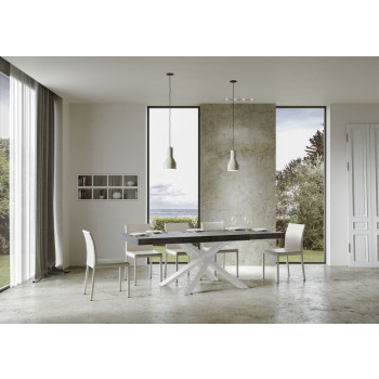 Mesa Volantis Premium con patas blancas D.90 - Mesa extensible 120/380x90 cm Volantis Premium fresno blanco con patas blancas
