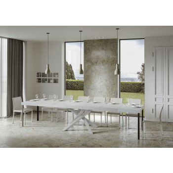 Mesa Volantis Premium con patas blancas D.90 - Mesa extensible 120/380x90 cm Volantis Premium fresno blanco con patas blancas
