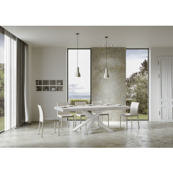 Mesa Volantis Premium con patas blancas D.90 - Mesa extensible 130/234x90 cm Volantis Premium fresno blanco con patas blancas