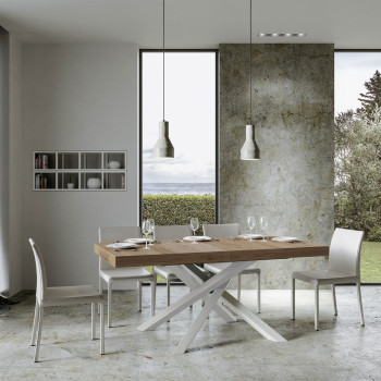 Mesa Volantis Premium con patas blancas D.90 - Mesa extensible 180/440x90 cm Volantis Premium fresno blanco con patas blancas