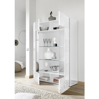 Vitrina de cristal MIRO de 2 puertas, 121x166x43 cm, blanca