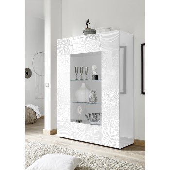 Vitrina de cristal MIRO de 2 puertas, 121x166x43 cm, blanca