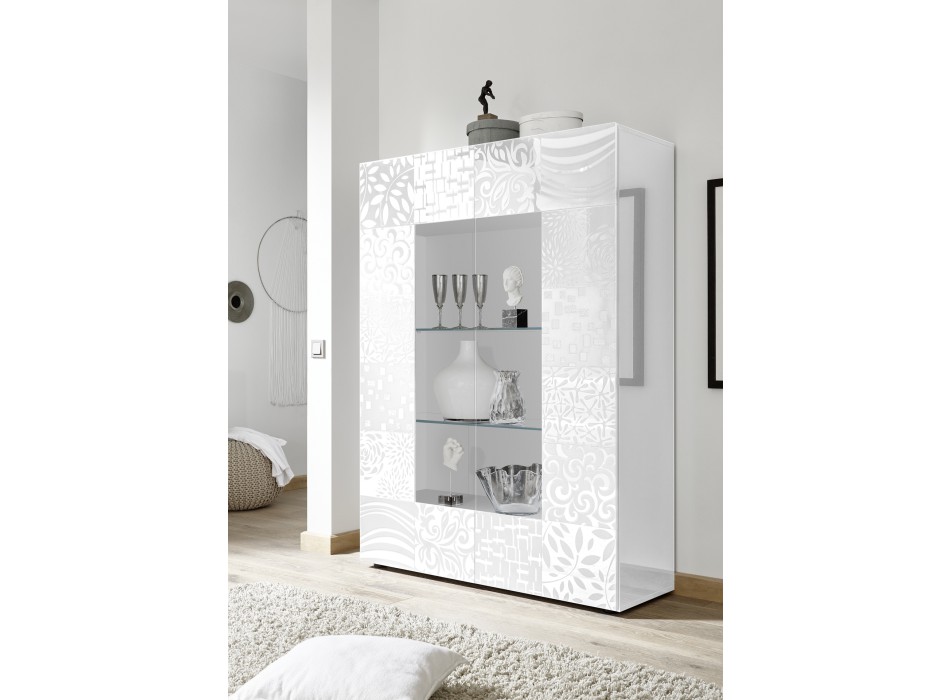 Vitrina de cristal MIRO de 2 puertas, 121x166x43 cm, blanca