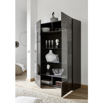 Vitrina de cristal MIRO de 2 puertas, 121x166x43 cm, gris