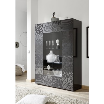 Vitrina de cristal MIRO de 2 puertas, 121x166x43 cm, gris