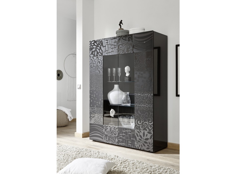 Vitrina de cristal MIRO de 2 puertas, 121x166x43 cm, gris