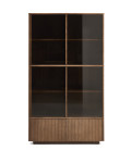 Vitrina Helvine con 4 puertas y 2 cajones en chapa de fresno con acabado en nogal y cristal templado 100 x 174 cm FSC 100%